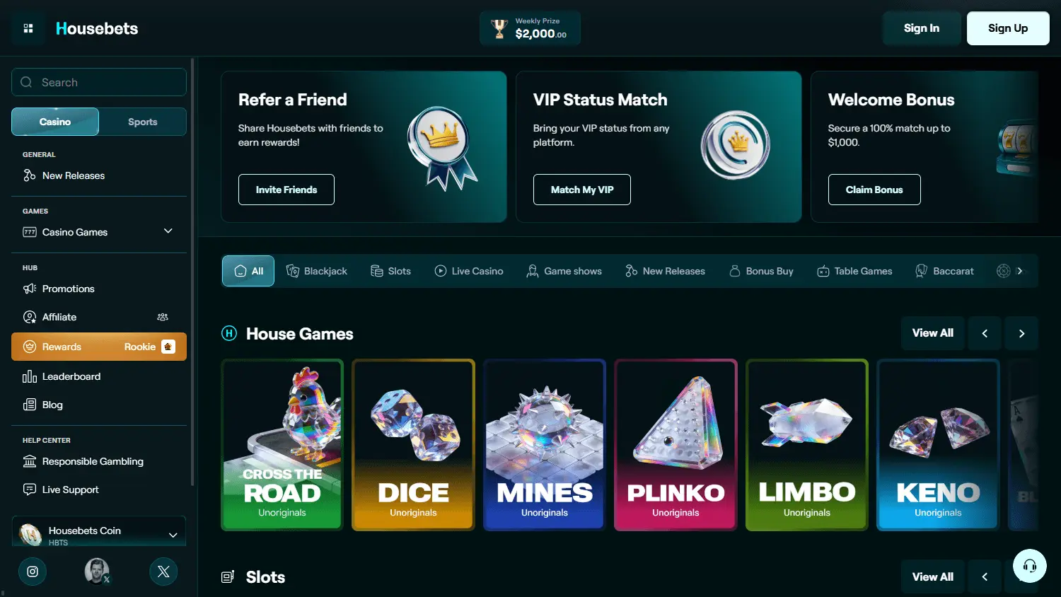 Housebets Casino: Crypto Gaming, House Games and Sports image 1