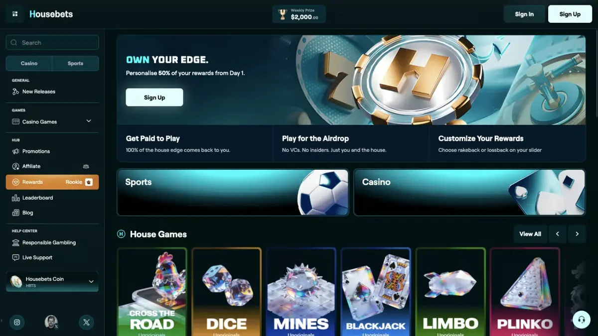Housebets Casino: Crypto Gaming, House Games and Sports image 2